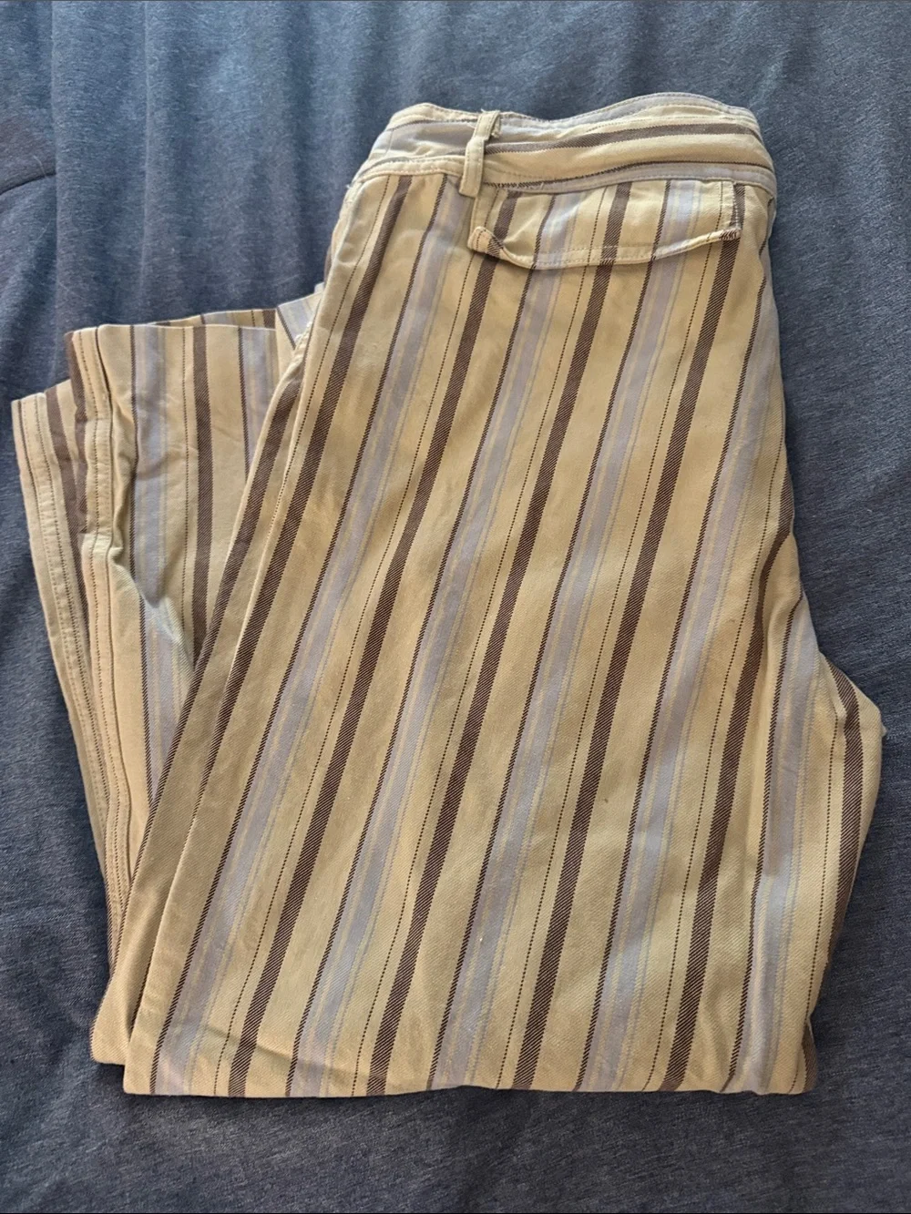 J. Crew Ankle-Length Striped Cropped Pants in Tan, Brown and Light Blue